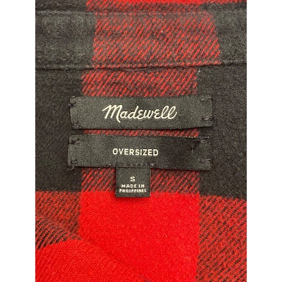 MADEWELL Women's S Flannel Shirt Oversized Buffalo Check Red Black Plaid Cotton - Picture 7 of 8